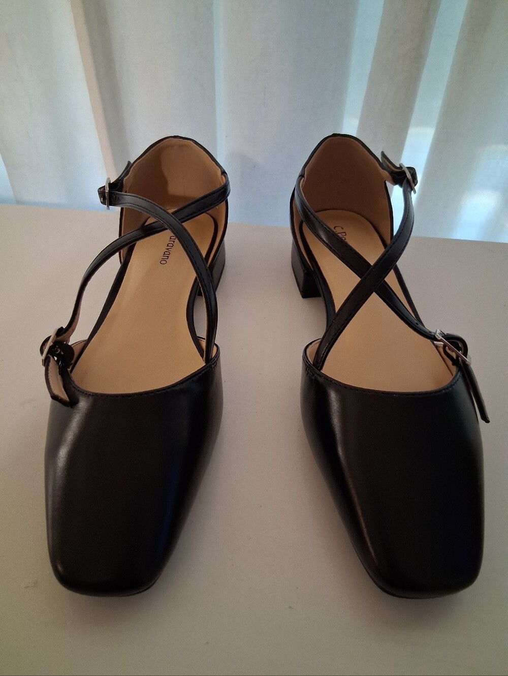 C.Paravano Black Cross-Strap Low Block Heel Flats for Women Retails $148 - Picture 8 of 9